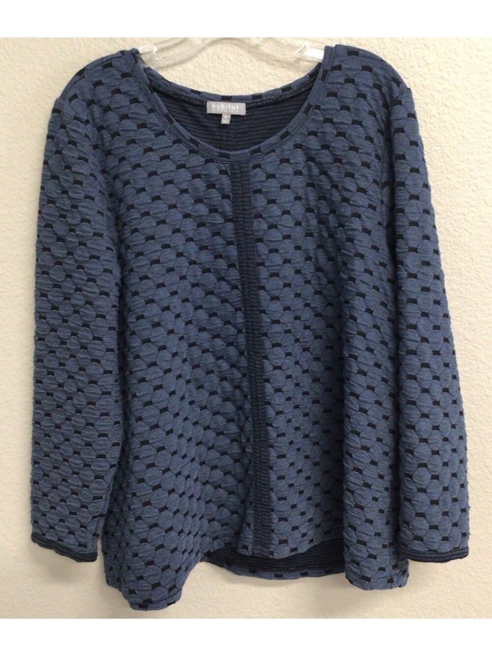 Habitat Textured Bubble Knit Tunic Top Womens Size XL Blue Minimalist Lagenlook